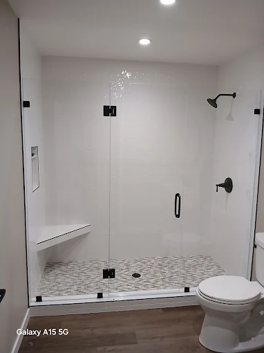 Frameless shower door with chrome hardware in Mountain View