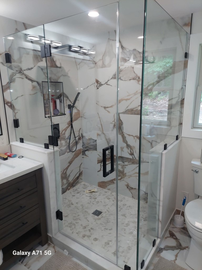 Frameless shower enclosure with clear glass in Cupertino